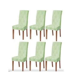 Light Green Leaf Pattern Stretch Dining Chair Covers Slipcovers x 6 NIP
